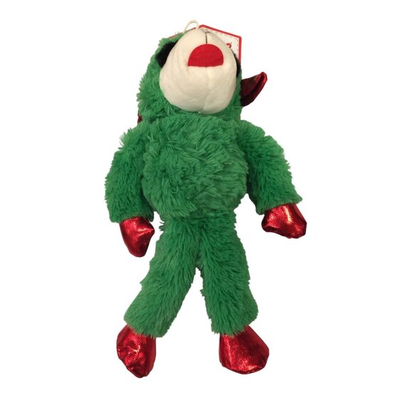 Lamb Chop 13" Large Holiday Green Floppy Limbs Red Metallic Squeak Plush Dog Toy - Picture 1 of 4